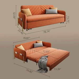 Modern Velvet Convertible Sofa Bed with Hidden Storage & Metal Frame
