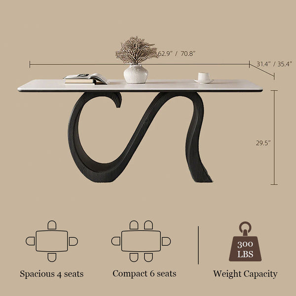 Creative S-shaped Walnut Base Round Dining Table with Marble Effect Surface
