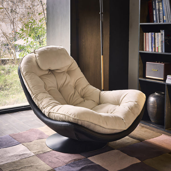 Astra Oversized Swivel Lounge Chair with Tufted Velvet Cushion