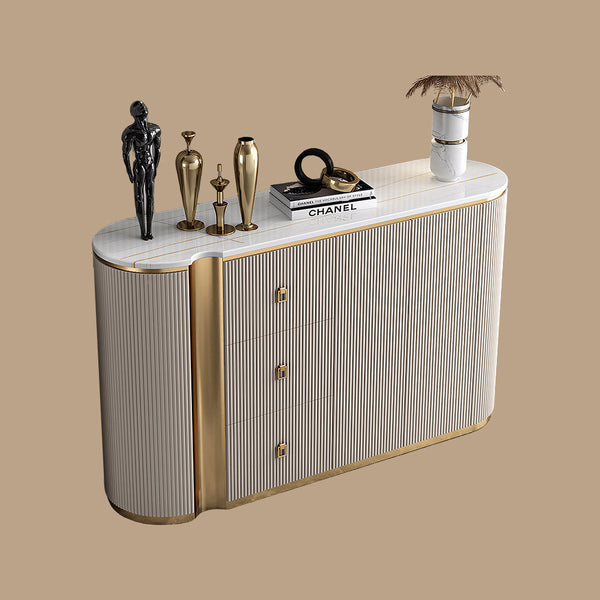 58.5'' Modern Luxe Sideboard with 3 Drawers Khaki & Gold Elegance