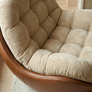 Modern Curved Lounge Chair Upholstered Comfort Accent Chair with Leather Base