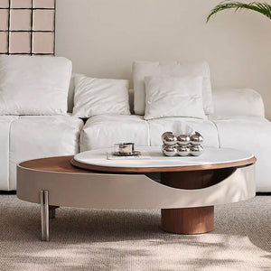 46.8'' Modern Lift-Top Coffee Table with Sintered Stone Top & Wood Base Sculptural Curved Design with Hidden Storage