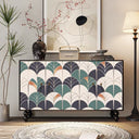 59'' Vintage Hand-Painted Sideboard Artistic Retro Buffet Cabinet with Bold Geometric Patterns