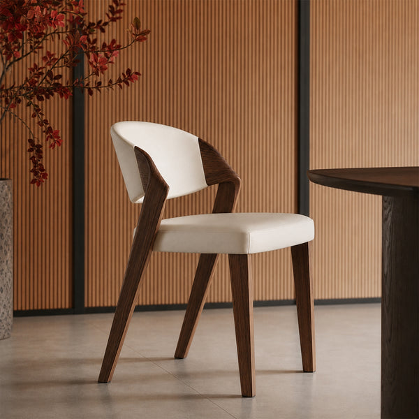 Eden Sculpted Wood & PU Leather Dining Armchairs, Set of 2