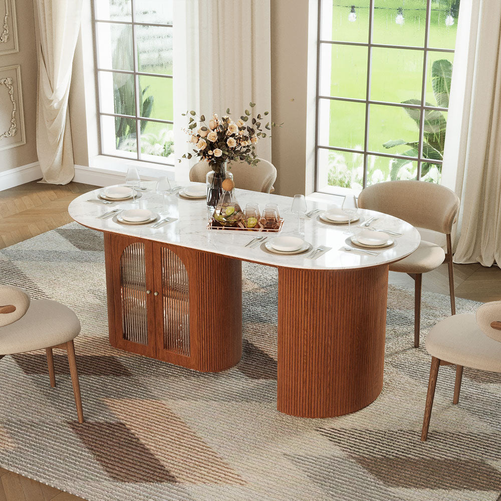 Tavian 70"/78" Oval Sintered Stone Dining Table with Storage