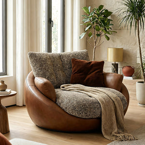 Modern Oversized Lounge Chair Faux Leather Upholstery Deep Seat Cozy Accent Chair