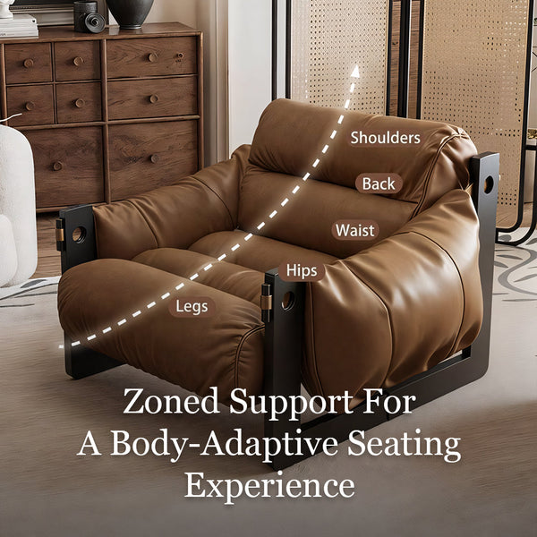 Modern Oil Waxed Leather Lounge Chair Solid Wood Frame Deep Seat Vintage Accent Armchair