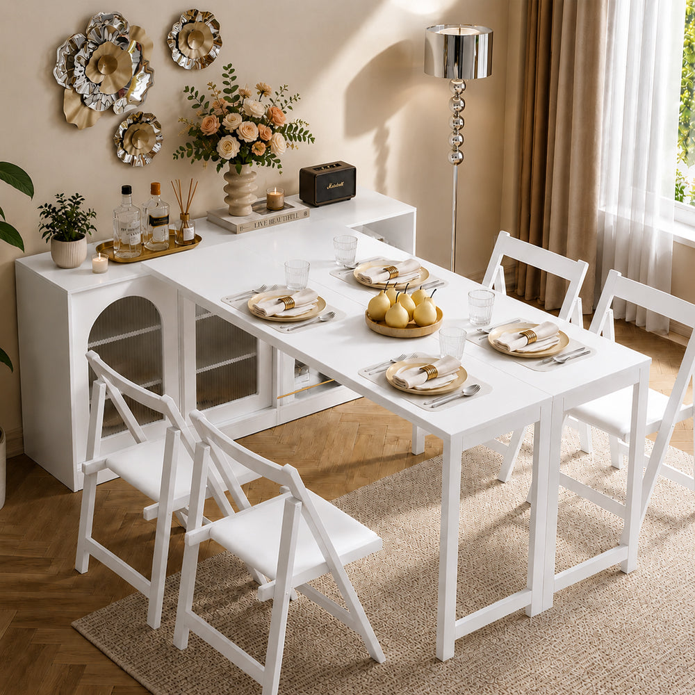 Pivot Rotating Fold-Out Dining Table Sideboard with Storage