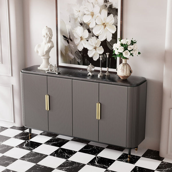 59'' Modern Luxury Elegant Gray and Gold Sideboard with Shelves