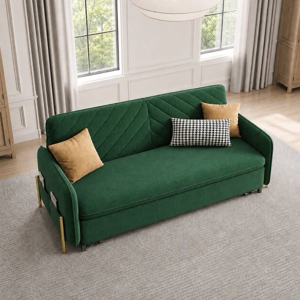 Lennox 47"/70" Velvet Pull-Out Sofa Bed with Storage