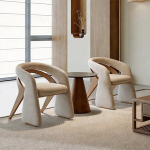 Modern Sculptural Accent Chair Upholstered Fabric with Solid Wood Frame Curved Artistic Design 1 Piece