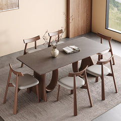 Contemporary Wooden Dining Table with Ceramic Top Modern Aesthetic