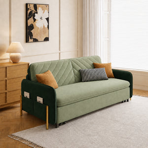 Lennox 47"/70" Velvet Pull-Out Sofa Bed with Storage