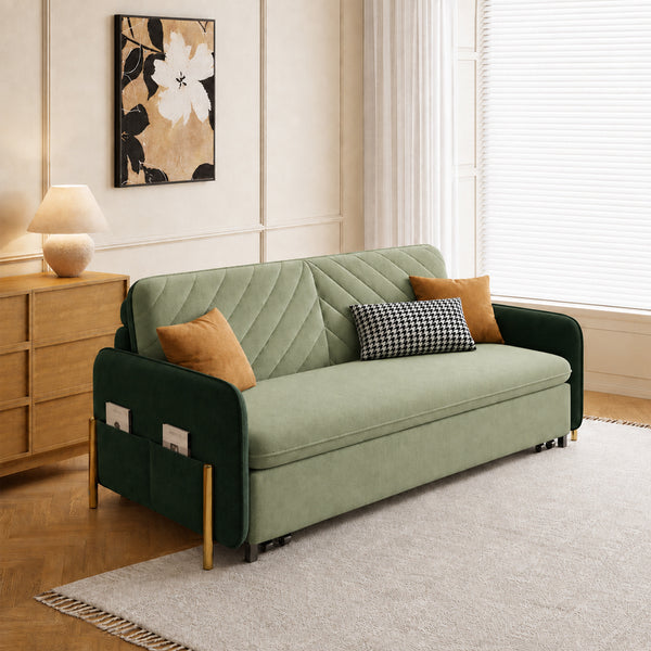 Lennox 47"/70" Velvet Pull-Out Sofa Bed with Storage