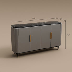59'' Modern Luxury Elegant Gray and Gold Sideboard with Shelves