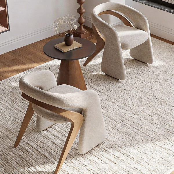 Modern Sculptural Accent Chair Upholstered Fabric with Solid Wood Frame Curved Artistic Design 1 Piece