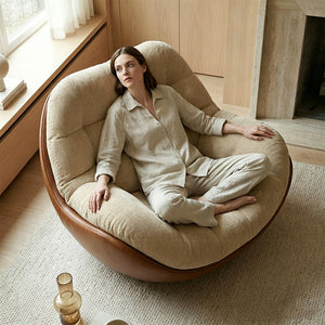Modern Curved Lounge Chair Upholstered Comfort Accent Chair with Leather Base