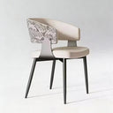 Set of 2 Modern Artistic Dining Chair Upholstered Seat Sculptural Textured Backrest Metal Frame Accent Chair