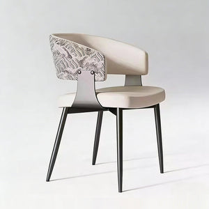 Set of 2 Modern Artistic Dining Chair Upholstered Seat Sculptural Textured Backrest Metal Frame Accent Chair