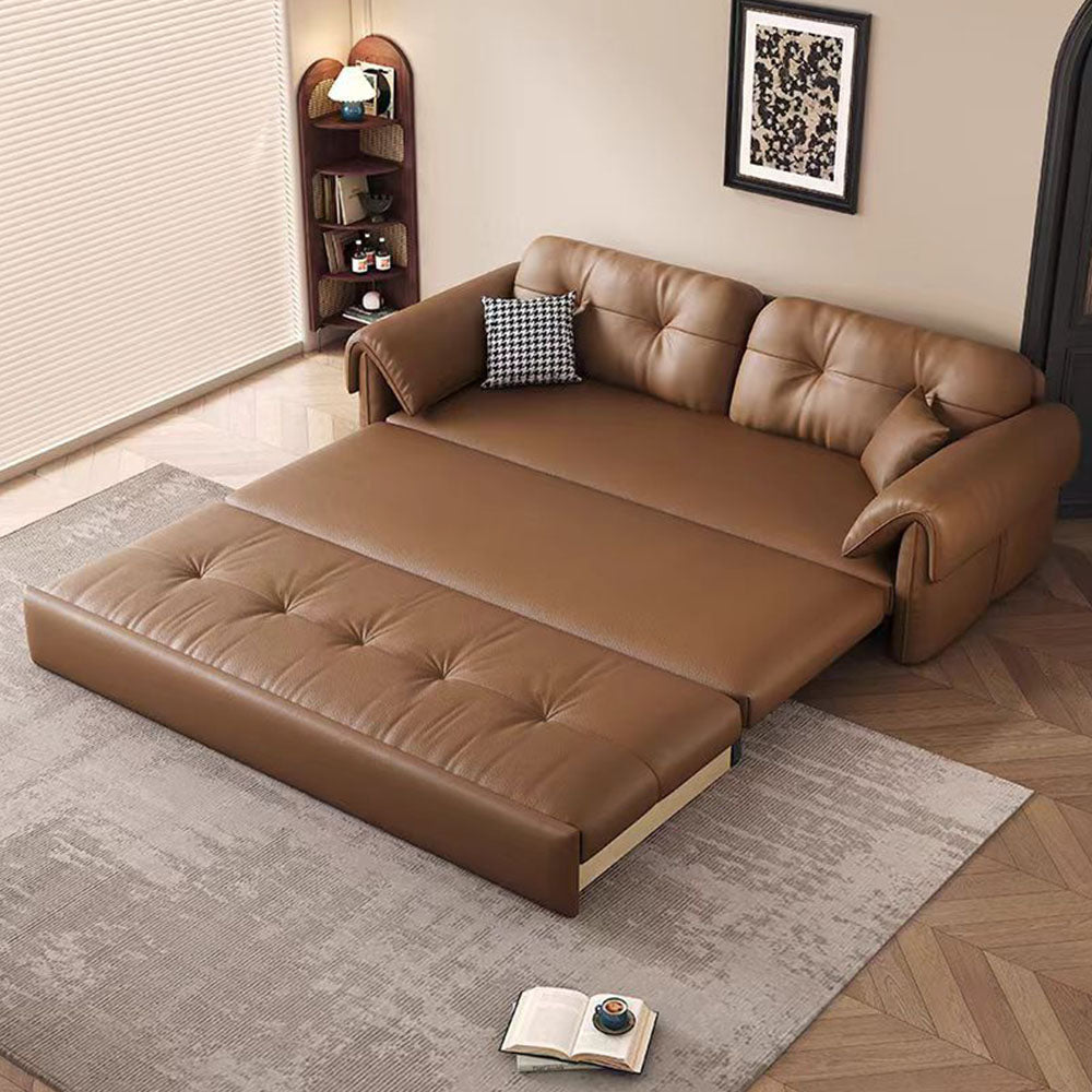 Contemporary Faux Leather Sofa Bed Sleeper Sofa with Hidden Storage & Metal Frame