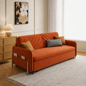 Lennox 47"/70" Velvet Pull-Out Sofa Bed with Storage