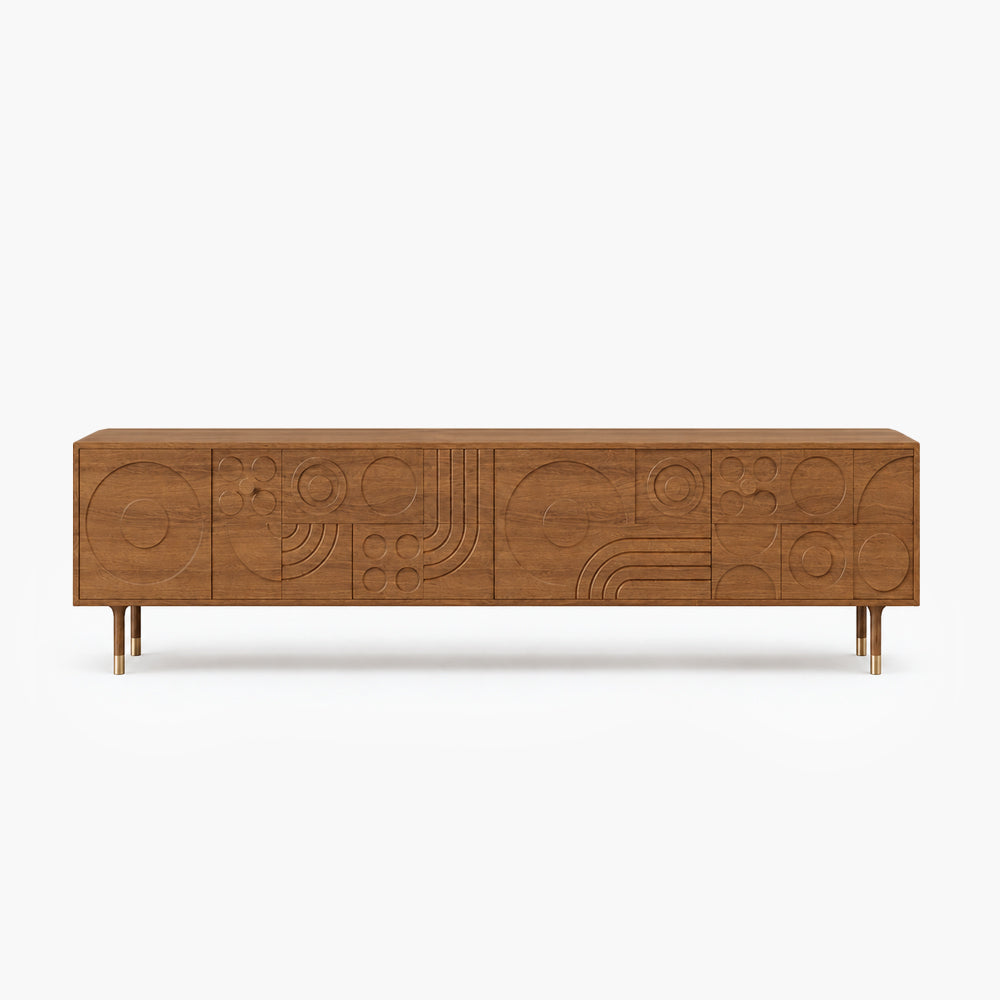 Orson 70.9"/78" Geometric Carved TV Stand with Brass-Tipped Legs