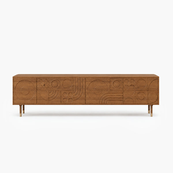 Orson 70.9"/78" Geometric Carved TV Stand with Brass-Tipped Legs