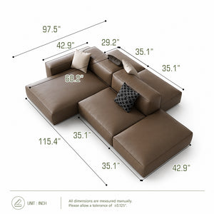 Theo Modular Sectional Sofa with Top-Grain Leather Seating