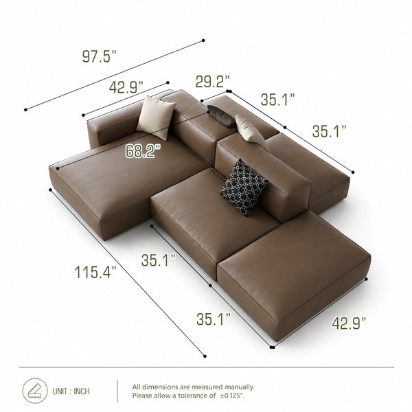 Theo Modular Sectional Sofa with Top-Grain Leather Seating
