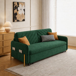 Lennox 47"/70" Velvet Pull-Out Sofa Bed with Storage