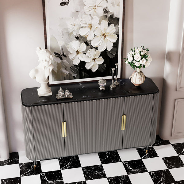 59'' Modern Luxury Elegant Gray and Gold Sideboard with Shelves