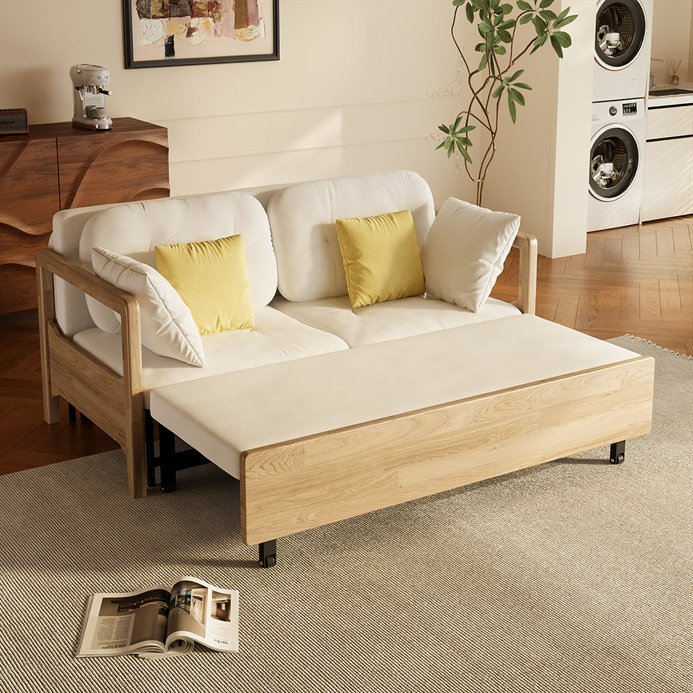 Sofa Bed with Storage Space Convertible Design Solid Wood Sponge Fabric