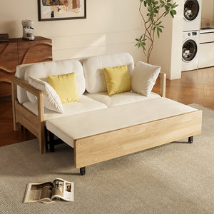 Modern fabric sofa bed with solid wood frame and hidden storage compartment