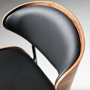 2PCS Mid Century Dining Chair Curved Back Leather Seat Wood Edge Metal Legs