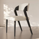 Modern Minimalist Dining Chair Set of 2 Elegant Cream Upholstery & Sculpted Wood Frame