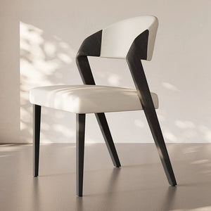 Modern Minimalist Dining Chair Set of 2 Elegant Cream Upholstery & Sculpted Wood Frame