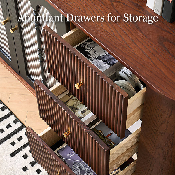62.9'' Sideboard Buffet Cabinet Retro Modern Design Textured Glass Doors Ample Storage Space