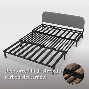 Detail of sofa bed’s sturdy frame and hidden storage mechanism