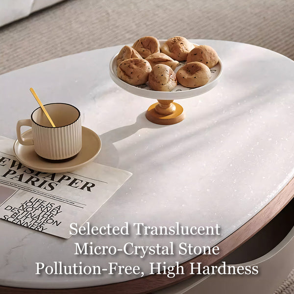 46.8'' Modern Lift-Top Coffee Table with Sintered Stone Top & Wood Base Sculptural Curved Design with Hidden Storage