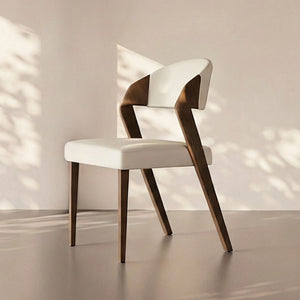 Modern Minimalist Dining Chair Set of 2 Elegant Cream Upholstery & Sculpted Wood Frame