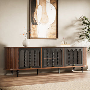 78" Flipper Glass Door Mid-Century Modern TV Stand