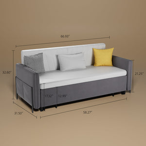 66.9"Convertible Sofa Bed Modern Minimalist Style with Side Pockets