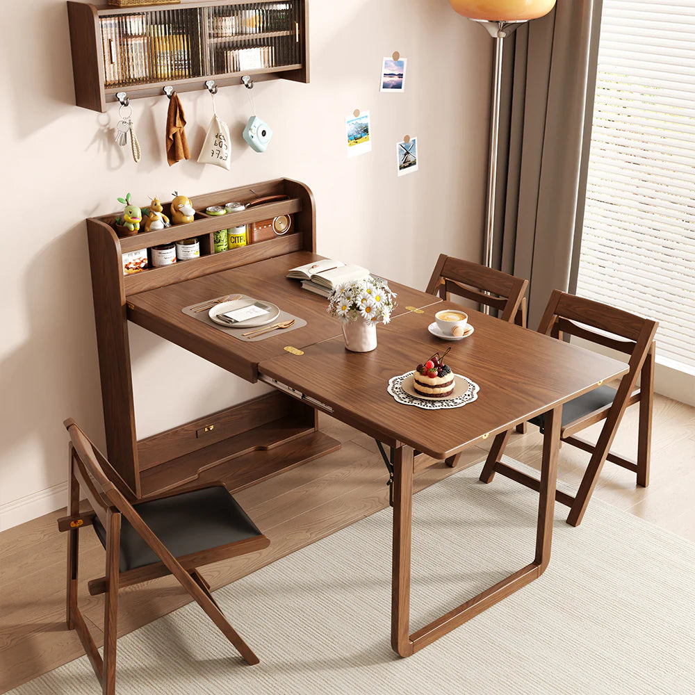 Nora 62" Wall-Side Folding Dining Table with Storage