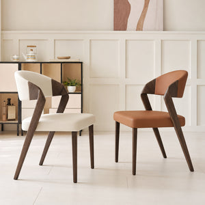 Eden Sculpted Wood & PU Leather Dining Armchairs, Set of 2