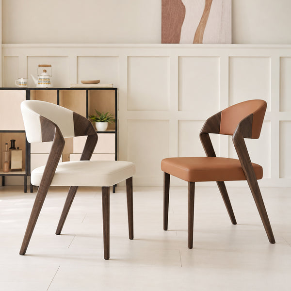 Eden Sculpted Wood & PU Leather Dining Armchairs, Set of 2