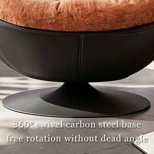 Modern Lounge Swivel Chair Linen Upholstered Fabric with Curved Design and Metal Base