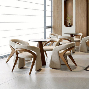 Modern Sculptural Accent Chair Upholstered Fabric with Solid Wood Frame Curved Artistic Design 1 Piece