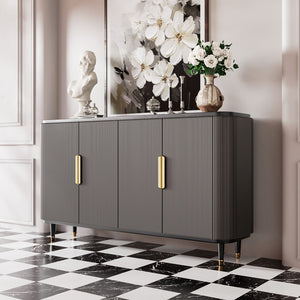 59'' Modern Luxury Elegant Gray and Gold Sideboard with Shelves
