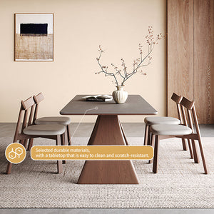 Contemporary Wooden Dining Table with Ceramic Top Modern Aesthetic