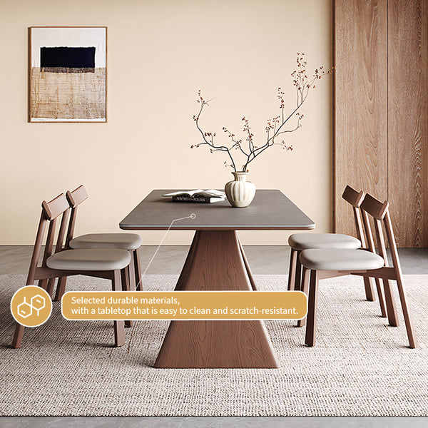 Contemporary Wooden Dining Table with Ceramic Top Modern Aesthetic